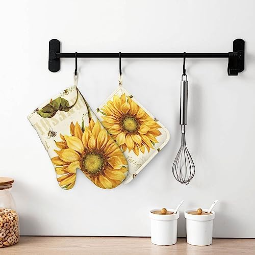 4-Piece Heat Resistant Sunflowers Oven Mitt Set