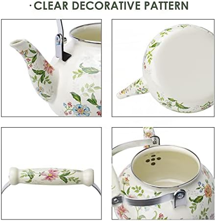 OLYTARU Enamel Teapot with Flower Design