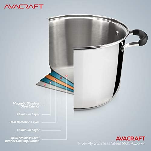 AVACRAFT 4 Piece Stainless Steel Pasta Pot Set with Strainer and Steamer Basket