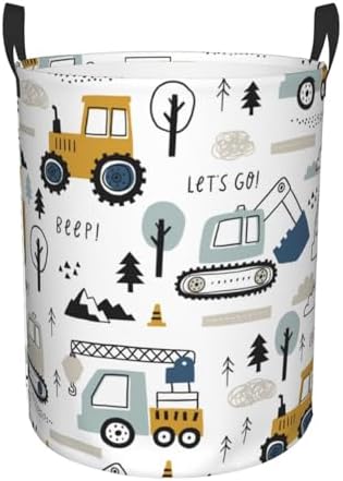 Cartoon Excavator Tractors Waterproof Collapsible Laundry Basket Gift
