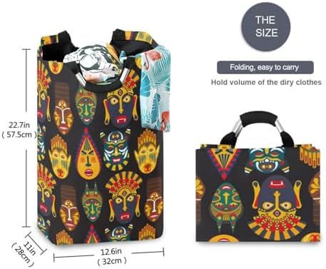 SUSIYO African Tribal Mask Collapsible Laundry Basket