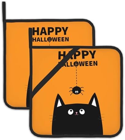 HEAT-RESISTANT Halloween Potholders Set Black Cat Design for Kitchen Use