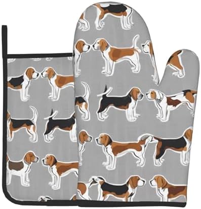 Quopvn Beagle Patterns Printed Oven Mitt Set 2-Piece