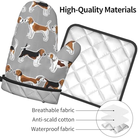 Quopvn Beagle Patterns Printed Oven Mitt Set 2-Piece