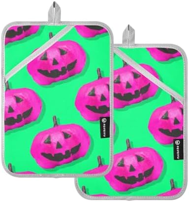 2-Piece Halloween Pink Pumpkins Potholders Set for Kitchen Use