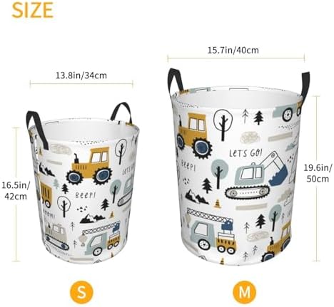 Cartoon Excavator Tractors Waterproof Collapsible Laundry Basket Gift