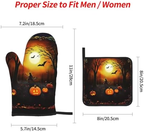 Halloween Party Oven Mitts Heat-Resistant Gloves with Built-In Potholders