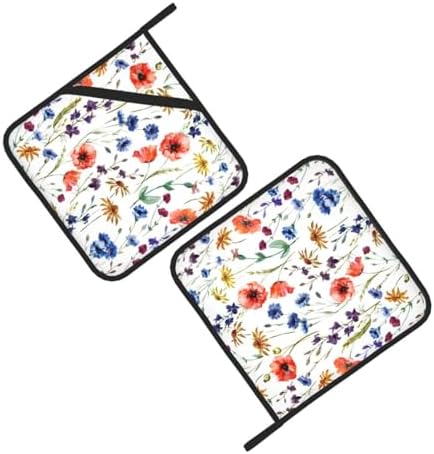 Wildflowers Watercolor Potholder Set 2PCS Heat Resistant