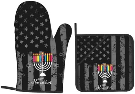 Happy Hanukkah 2023 Oven Mitts and Pot Holders Set - Heat Resistant Kitchen Essentials