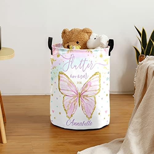 NZOOHY Butterfly Floral Pattern Personalized Waterproof Foldable Laundry Basket Bag with Handle