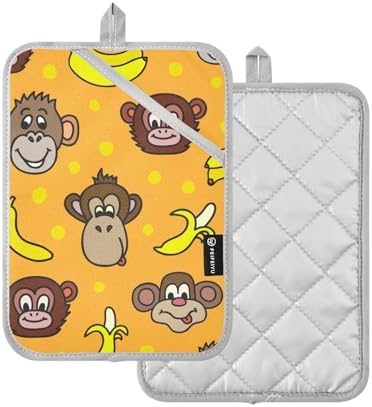 Dalzium Cute Monkeys Bananas Potholder Set of 2