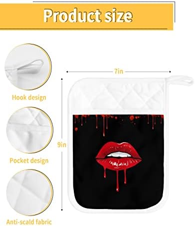 Halloween Lips Blood Pot Holders Set of 5 Heat-Resistant Kitchen Poches