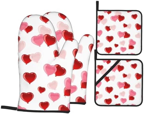 Valentines Day Oven Mitts Pot Holders Set 4pcs Heat Resistant Kitchen Gloves