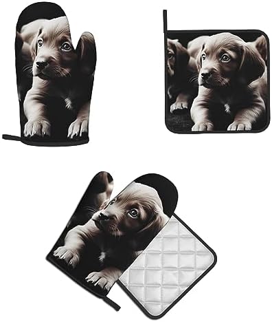Quopvn Cute Puppies Oven Mitt Pot Holder Set Heat-Resistant Kitchen Pohutset