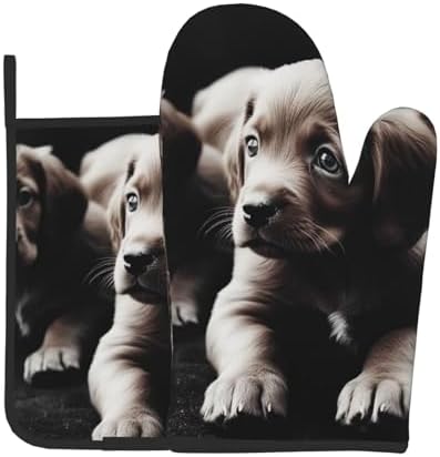 Quopvn Cute Puppies Oven Mitt Pot Holder Set Heat-Resistant Kitchen Pohutset
