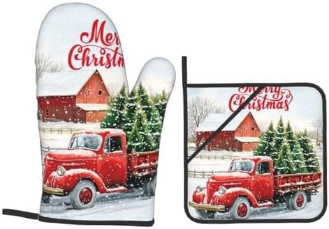 Merry Christmas 4-Piece Pot Holder Oven Mitt Set