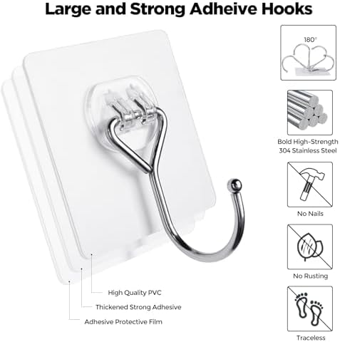 Heavy Duty Adhesive Hooks for Kitchen Bathroom Home