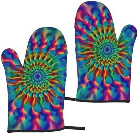 Oven Mitts Pair Tie-Dye Heat Resistant Quilted Cooking Gloves