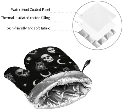 Black Cat Gothic Skull Oven Mitts Set of 4 Heat-Resistant Kitchen Pads