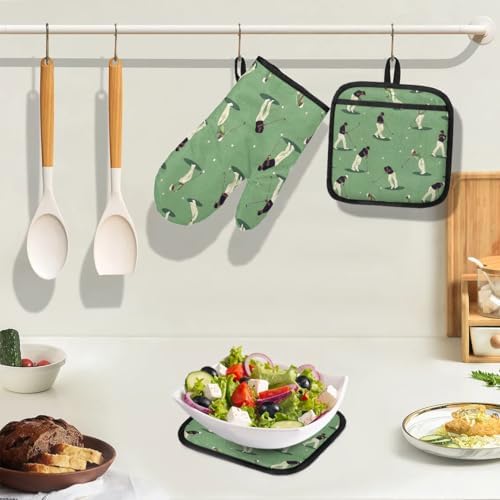 Golf-themed Heat-Resistant Oven Mitts Pot Holders Set