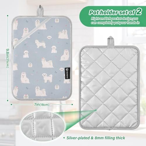 Maltese Dog Potholder Set - Heat-Resistant Oven Mitts