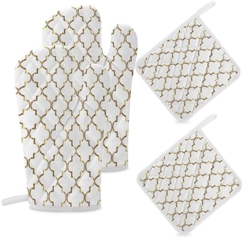 Curdesi Oven Mitts Set Heat-Resistant for Baking BBQ
