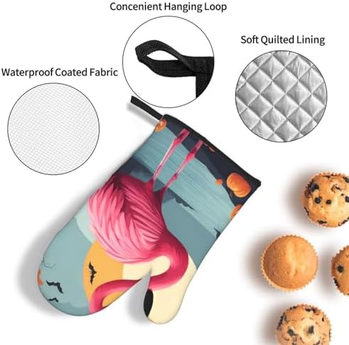 Fairchild Halloween Oven Mitts Pot Holder Set Cartoon Flamingo Durable Waterproof