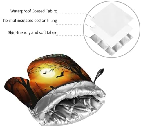 Halloween Party Oven Mitts Heat-Resistant Gloves with Built-In Potholders