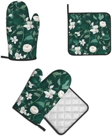 Quopvn Grass and Dove Printed Oven Mitts and Pot Holders 2-Pack Set