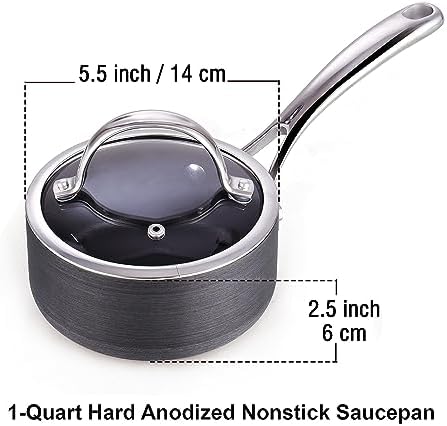 Pro-Grade 1-Quart Hard Anodized Saucepan with Glass Lid
