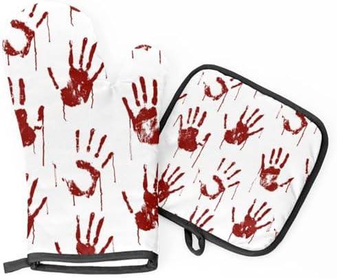 Halloween Red Handprints Oven Mitts Set of 2
