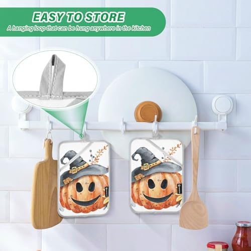 Happy Halloween 2-Piece pumpkin pot holder set with pockets