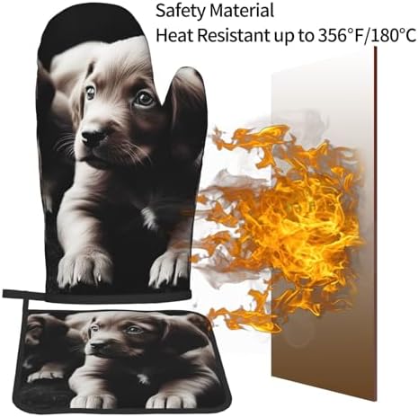 Quopvn Cute Puppies Oven Mitt Pot Holder Set Heat-Resistant Kitchen Pohutset