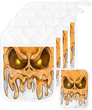 Halloween SkullDV Devil Pot Holder Set 5pcs Heat-Resistant Kitchen Pots Set Trivets