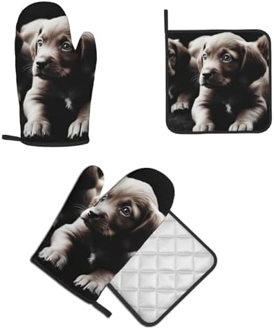 Quopvn Cute Puppies Oven Mitt Pot Holder Set Heat-Resistant Kitchen Pohutset