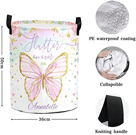 NZOOHY Butterfly Floral Pattern Personalized Waterproof Foldable Laundry Basket Bag with Handle
