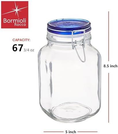 Bormioli Rocco Fido Square Jar with Blue Lid 675-Ounce Clear
