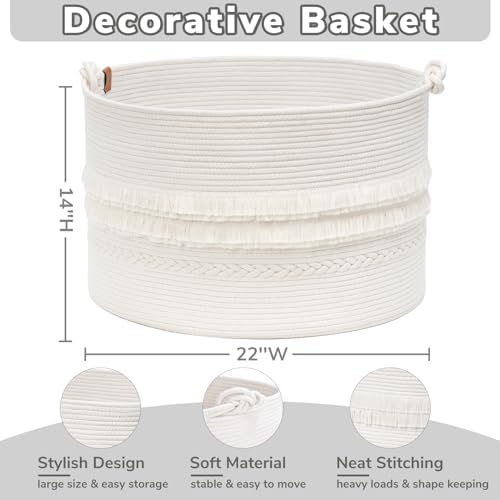 CherryNow Large White Woven Storage Basket - Styleful Functional Space Organizational Solution
