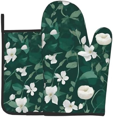 Quopvn Grass and Dove Printed Oven Mitts and Pot Holders 2-Pack Set