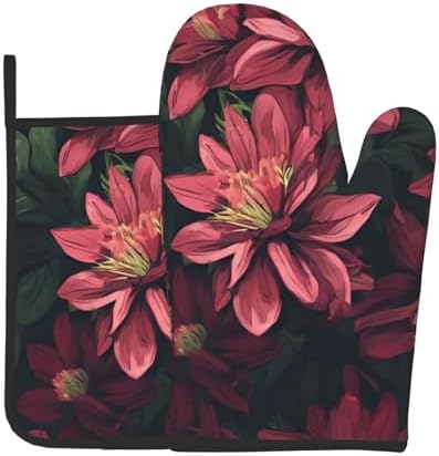Triangle Flower-Printed Oven Mitts and Pot Holders 2pc Set