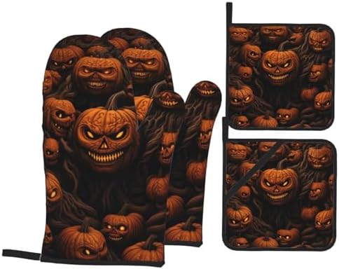 Pumpkin Oven Mitts Pot Holders Set of 4 Heat-Resistant Cooking Tools