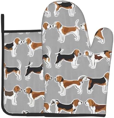 Quopvn Beagle Patterns Printed Oven Mitt Set 2-Piece