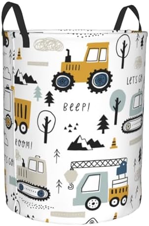 Cartoon Excavator Tractors Waterproof Collapsible Laundry Basket Gift