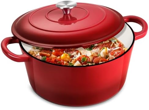 Joyfair Premium Cast Iron Dutch Oven Pot with Lid 5 QT Red