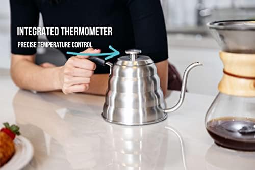 Barista Warrior Gooseneck Coffee Kettle with Thermometer