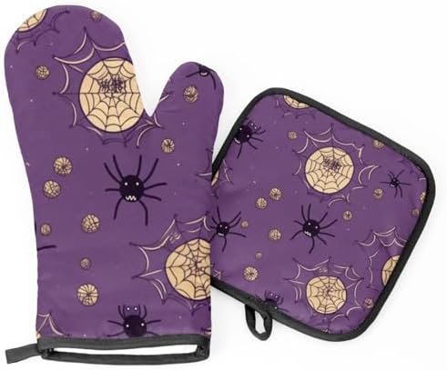 Halloween Bat Spider Webs Oven Mitts and Pot Potholders Set of 2