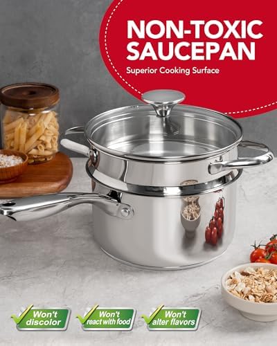 Masterpiece stainless steel saucepan with steamer