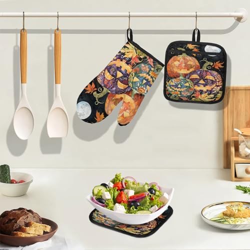 Halloween Unleashed 4-Piece Oven Mitts Potholders