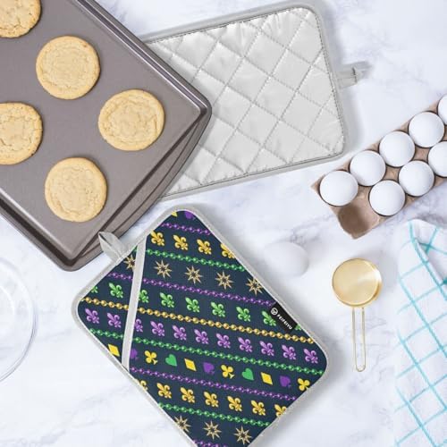 KcldeciMardi Gras diagonal stripes heat resistant pot holders 2 pack