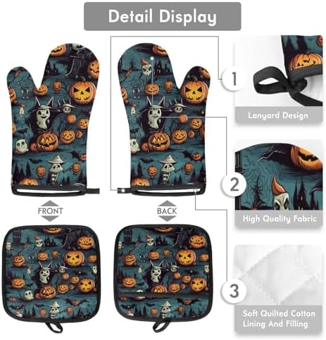 Pumpkin Ghost Halloween Oven Mitts Pot Holders Set of 2